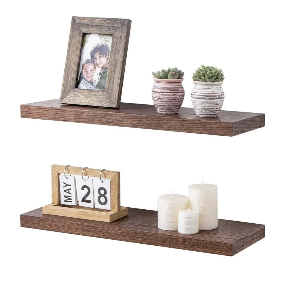 Floating Shelves for Wall | 8 Inch Deep Rustic Set of 2 With Solid Dark Oak‎